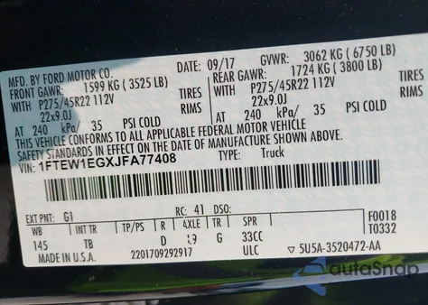 2018 Ford F-150 Limited from USA, damaged, VIN 1FTEW1EGXJFA77408